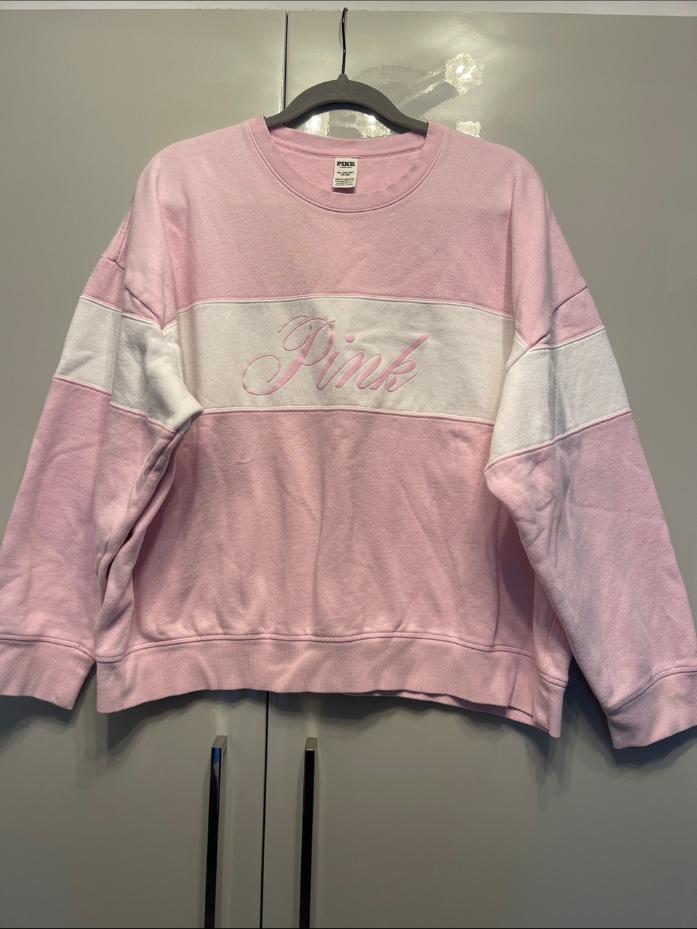 PINK Victoria's Secret Pink and White Colorblock Crewneck Sweatshirt
